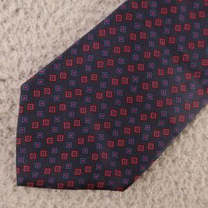 Mezzano Tie Blue Red All Over Geometric Quatrefoil 100% Silk Hand Made 3.75"